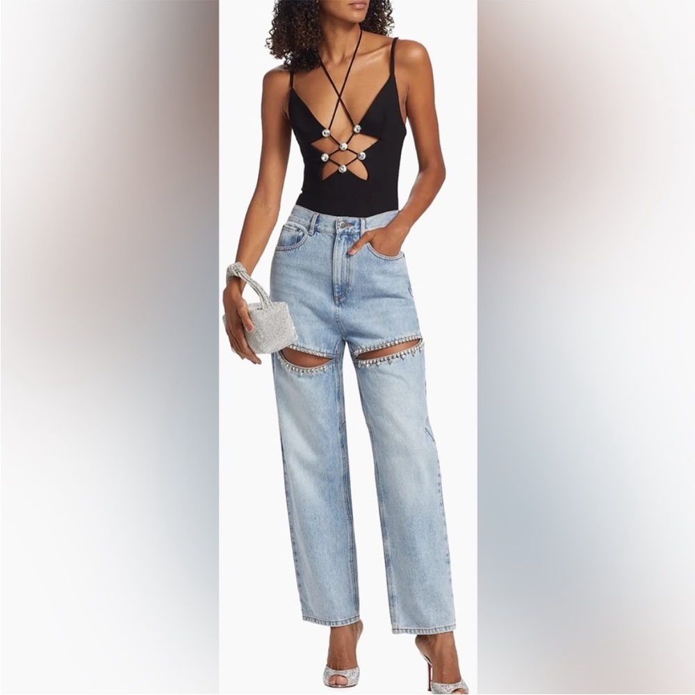Ronny Kobo Mariah Denim Jeans with Crystal Rhinestone Cutouts Size 27